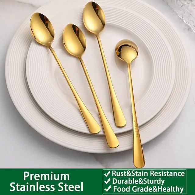 Alt view image 5 of 7 - 7.5 Inch Gold Iced Tea Spoons,Set Of 8 Stainless Steel Long Coffee Spoons,Long Handle Stirring Spoon For Dessert,Coctails,Ice Cream,Milk,Iced Teaspoons For Bar