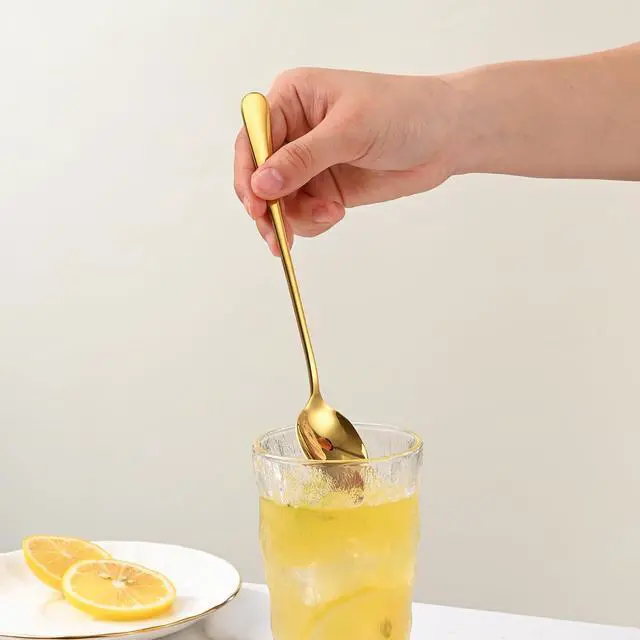 Alt view image 6 of 7 - 7.5 Inch Gold Iced Tea Spoons,Set Of 8 Stainless Steel Long Coffee Spoons,Long Handle Stirring Spoon For Dessert,Coctails,Ice Cream,Milk,Iced Teaspoons For Bar