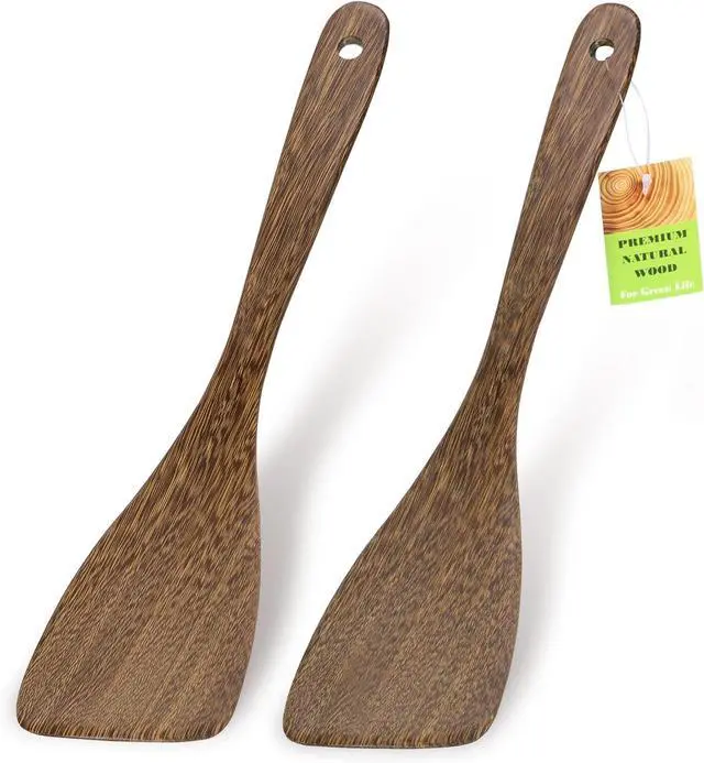 Main image of Ecavria 2PCS Wooden Spatula, 12.8IN Wooden Flat Frying Spatulas, Long Handle Wood Turner for Non-Stick Cookware, Natural Wood Cooking Utensils, Healthy, Sturdy & Heat-Resistant