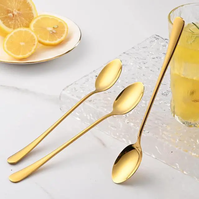 Alt view image 7 of 7 - 7.5 Inch Gold Iced Tea Spoons,Set Of 8 Stainless Steel Long Coffee Spoons,Long Handle Stirring Spoon For Dessert,Coctails,Ice Cream,Milk,Iced Teaspoons For Bar