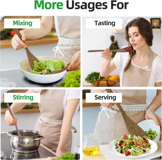 Alt view image 3 of 7 - Ecavria 2PCS Wooden Spatula, 12.8IN Wooden Flat Frying Spatulas, Long Handle Wood Turner for Non-Stick Cookware, Natural Wood Cooking Utensils, Healthy, Sturdy & Heat-Resistant