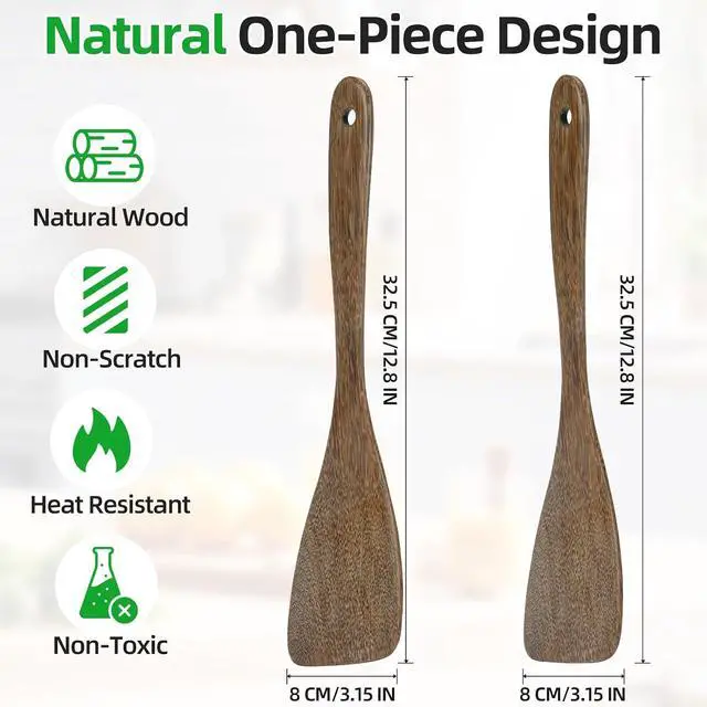 Alt view image 4 of 7 - Ecavria 2PCS Wooden Spatula, 12.8IN Wooden Flat Frying Spatulas, Long Handle Wood Turner for Non-Stick Cookware, Natural Wood Cooking Utensils, Healthy, Sturdy & Heat-Resistant