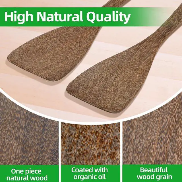 Alt view image 6 of 7 - Ecavria 2PCS Wooden Spatula, 12.8IN Wooden Flat Frying Spatulas, Long Handle Wood Turner for Non-Stick Cookware, Natural Wood Cooking Utensils, Healthy, Sturdy & Heat-Resistant