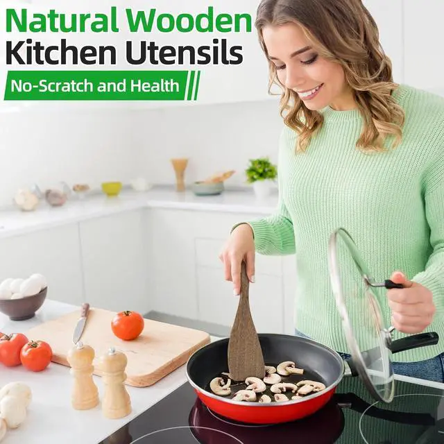 Alt view image 7 of 7 - Ecavria 2PCS Wooden Spatula, 12.8IN Wooden Flat Frying Spatulas, Long Handle Wood Turner for Non-Stick Cookware, Natural Wood Cooking Utensils, Healthy, Sturdy & Heat-Resistant