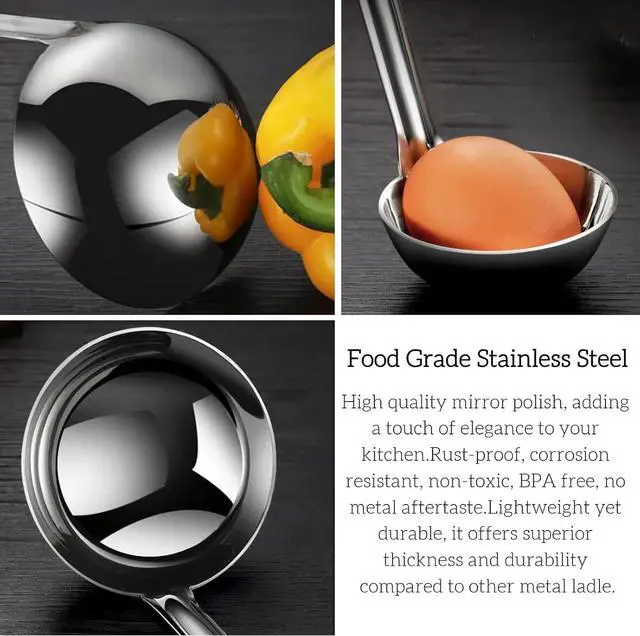 Alt view image 3 of 5 - Stainless Steel Ladle 3 & 2-Ounce 2PC, Metal Kitchen Soup Ladle Spoon 12 inch & 10 inch Cooking Utensil.