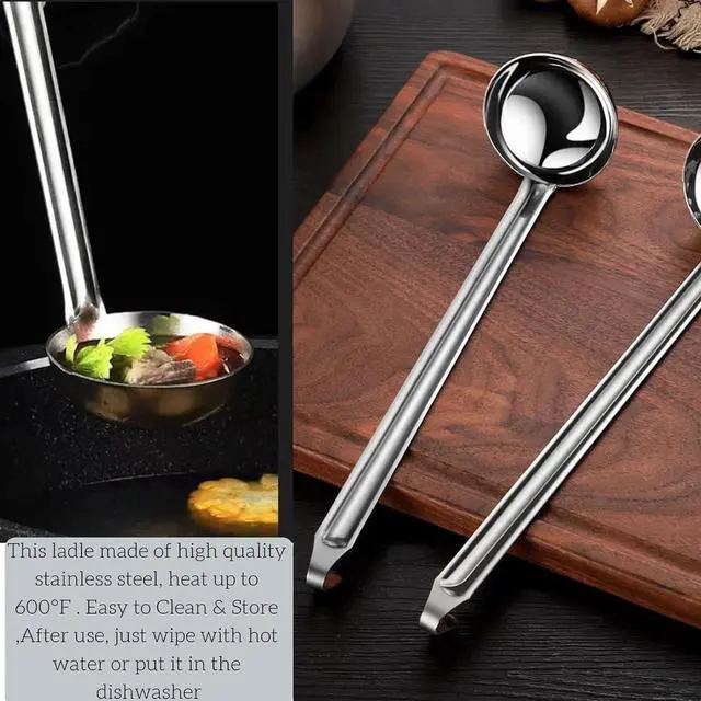 Alt view image 5 of 5 - Stainless Steel Ladle 3 & 2-Ounce 2PC, Metal Kitchen Soup Ladle Spoon 12 inch & 10 inch Cooking Utensil.