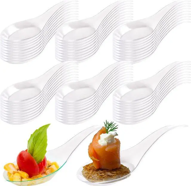 Main image of Tear Drop Tasting Spoons - 50 Count Disposable Clear Plastic Appetizer Spoons - Ideal for Appetizers, Desserts, Dips, Sauces and More