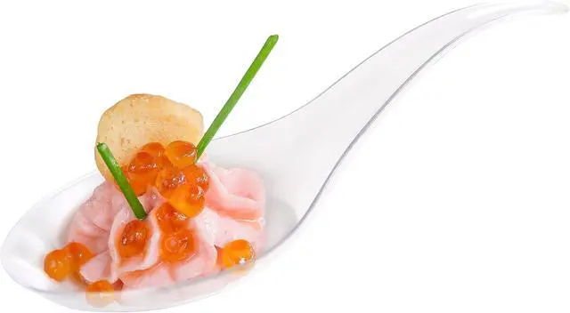 Alt view image 3 of 7 - Tear Drop Tasting Spoons - 50 Count Disposable Clear Plastic Appetizer Spoons - Ideal for Appetizers, Desserts, Dips, Sauces and More