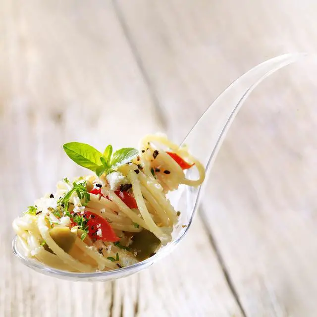 Alt view image 4 of 7 - Tear Drop Tasting Spoons - 50 Count Disposable Clear Plastic Appetizer Spoons - Ideal for Appetizers, Desserts, Dips, Sauces and More