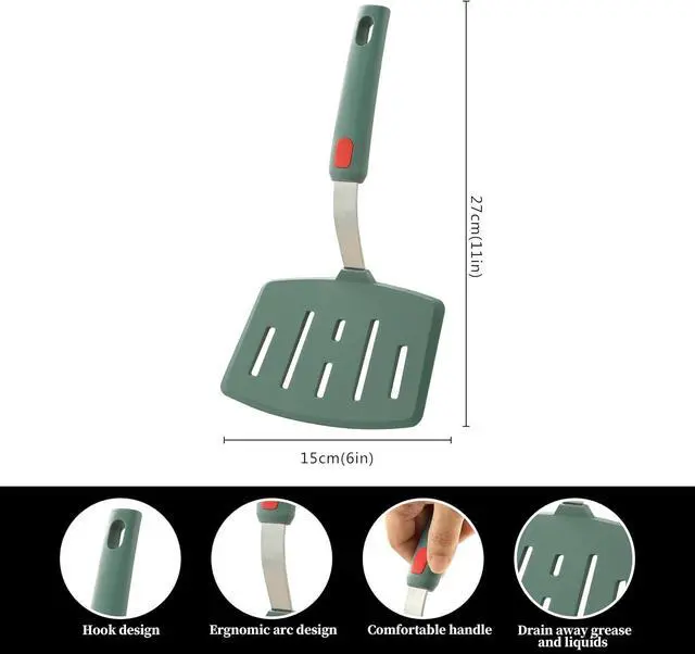 Alt view image 2 of 7 - Silicone Wide Pancake Spatula, Slotted Turner for Flip Egg, Fish, Steak