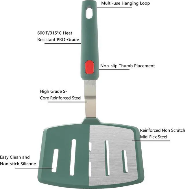 Alt view image 3 of 7 - Silicone Wide Pancake Spatula, Slotted Turner for Flip Egg, Fish, Steak
