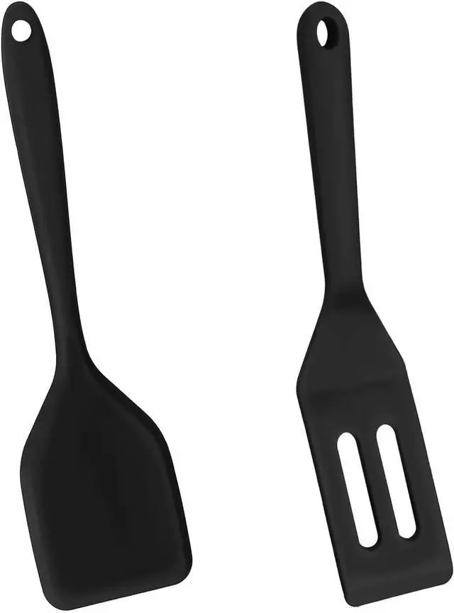 Main image of 2 Pieces Mini Silicone Spatula, Nonstick Silicone Serve Turner, Small Spatulas for Kitchen Cooking, Heat Resistant Cookie Slotted Spatula (Black)