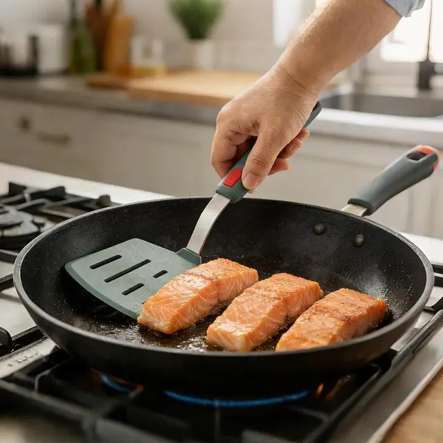 Alt view image 6 of 7 - Silicone Wide Pancake Spatula, Slotted Turner for Flip Egg, Fish, Steak