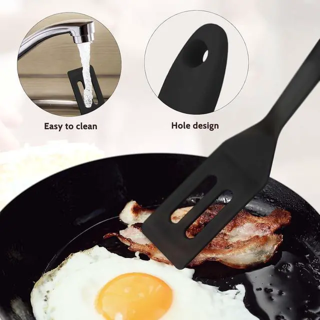 Alt view image 4 of 7 - 2 Pieces Mini Silicone Spatula, Nonstick Silicone Serve Turner, Small Spatulas for Kitchen Cooking, Heat Resistant Cookie Slotted Spatula (Black)