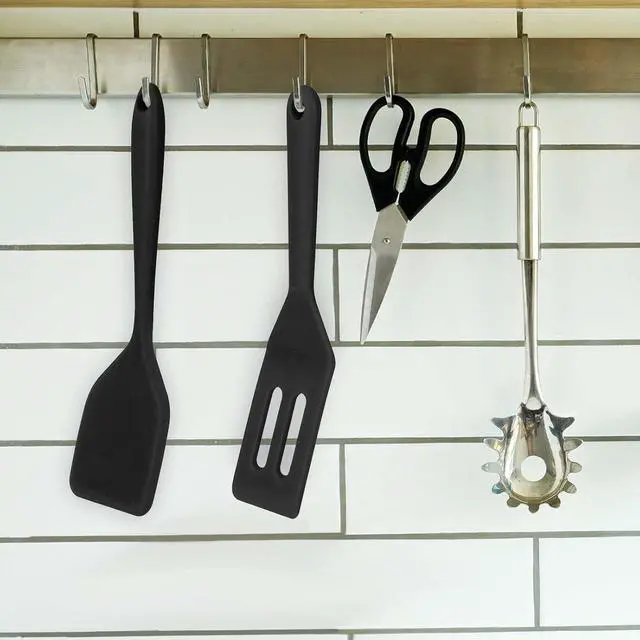 Alt view image 5 of 7 - 2 Pieces Mini Silicone Spatula, Nonstick Silicone Serve Turner, Small Spatulas for Kitchen Cooking, Heat Resistant Cookie Slotted Spatula (Black)
