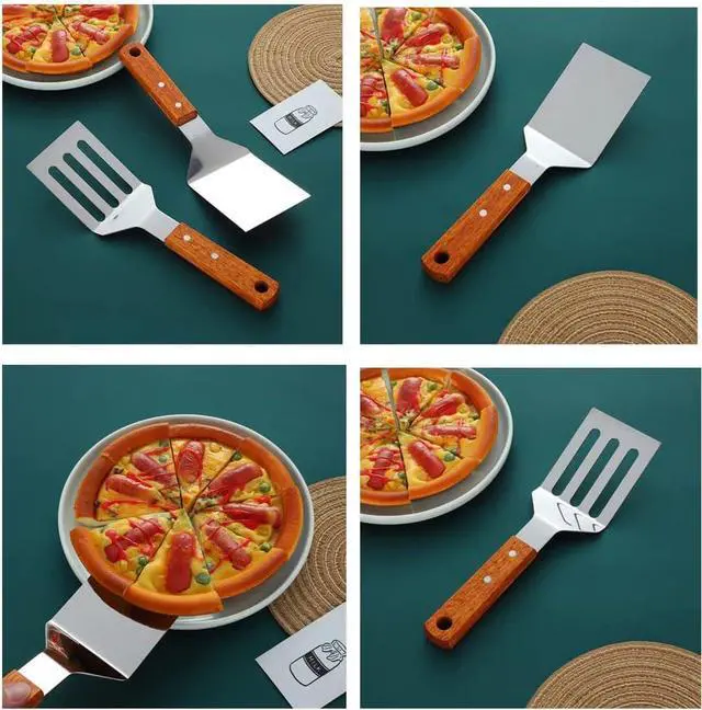 Alt view image 6 of 7 - KLAQQED 2 PCS Metal Spatula for Cast Iron Skillet, Stainless Steel Grill Spatula Slotted Turner Fish with Wood Handle Flat Top Griddle for Cooking BBQ