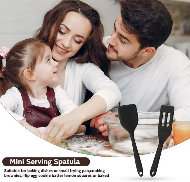 Alt view image 7 of 7 - 2 Pieces Mini Silicone Spatula, Nonstick Silicone Serve Turner, Small Spatulas for Kitchen Cooking, Heat Resistant Cookie Slotted Spatula (Black)