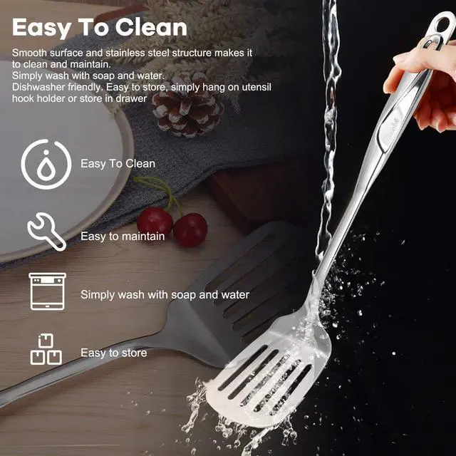 Alt view image 5 of 7 - Spatula, Metal Spatula for Kitchen, Stainless Steel Slotted Turner, Hollow Handle Heat-Resistant Design, Ergonomic Dual-Handed Grip, Gift for Family