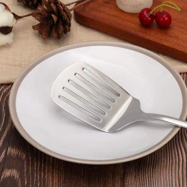 Alt view image 6 of 7 - Spatula, Metal Spatula for Kitchen, Stainless Steel Slotted Turner, Hollow Handle Heat-Resistant Design, Ergonomic Dual-Handed Grip, Gift for Family