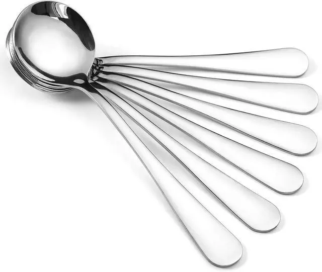 Main image of Hiware 12-Piece Soup Spoons, Round Stainless Steel Bouillon Spoons
