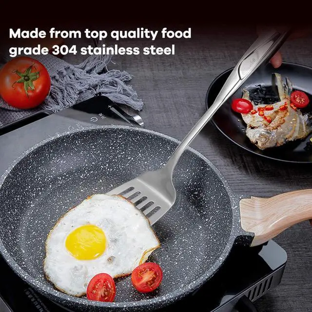 Alt view image 7 of 7 - Spatula, Metal Spatula for Kitchen, Stainless Steel Slotted Turner, Hollow Handle Heat-Resistant Design, Ergonomic Dual-Handed Grip, Gift for Family