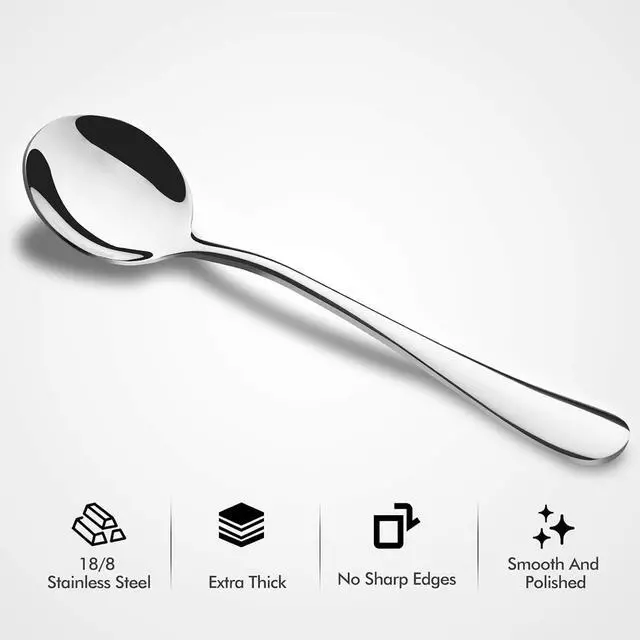 Alt view image 2 of 7 - Hiware 12-Piece Soup Spoons, Round Stainless Steel Bouillon Spoons