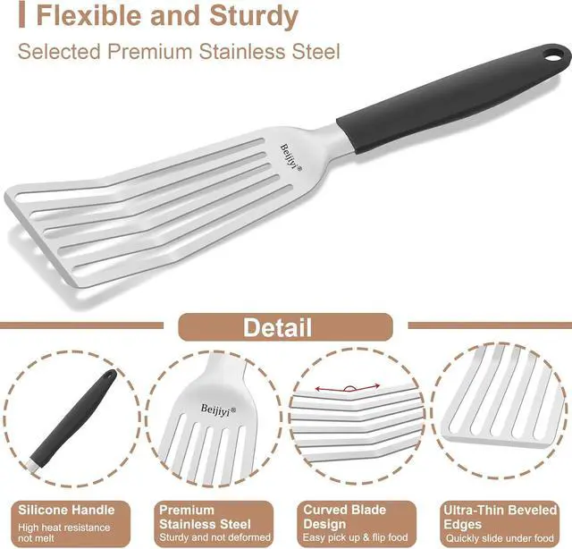 Alt view image 4 of 6 - Beijiyi 2 Pack Stainless Steel Fish Spatula, 11.7"