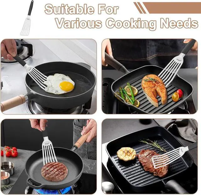 Alt view image 6 of 6 - Beijiyi 2 Pack Stainless Steel Fish Spatula, 11.7"
