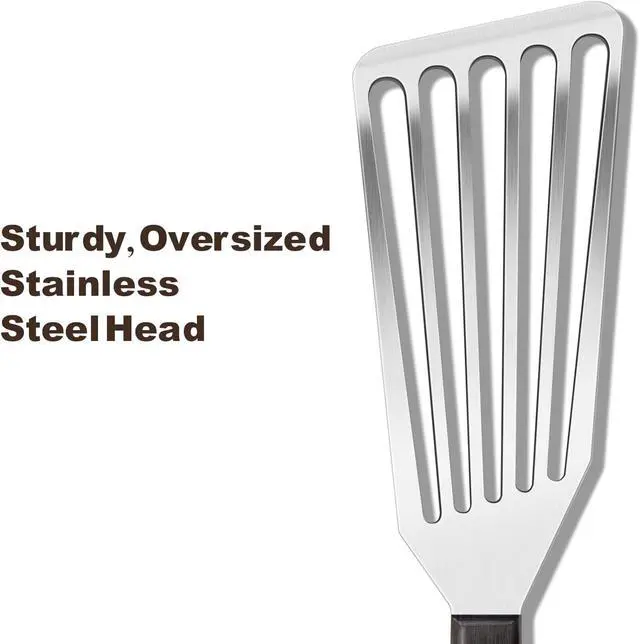 Alt view image 2 of 7 - Rainspire Fish Spatula Stainless Steel Slotted Turner with Sloped Head Design for Flipping Delicate Food, Egg, Patties, Fries