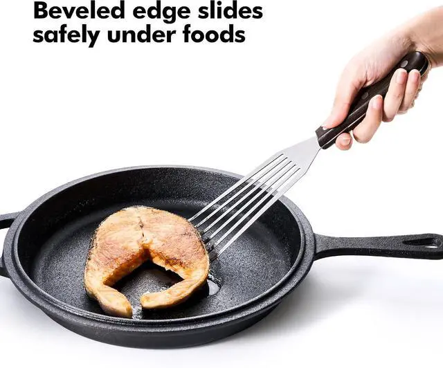 Alt view image 3 of 7 - Rainspire Fish Spatula Stainless Steel Slotted Turner with Sloped Head Design for Flipping Delicate Food, Egg, Patties, Fries