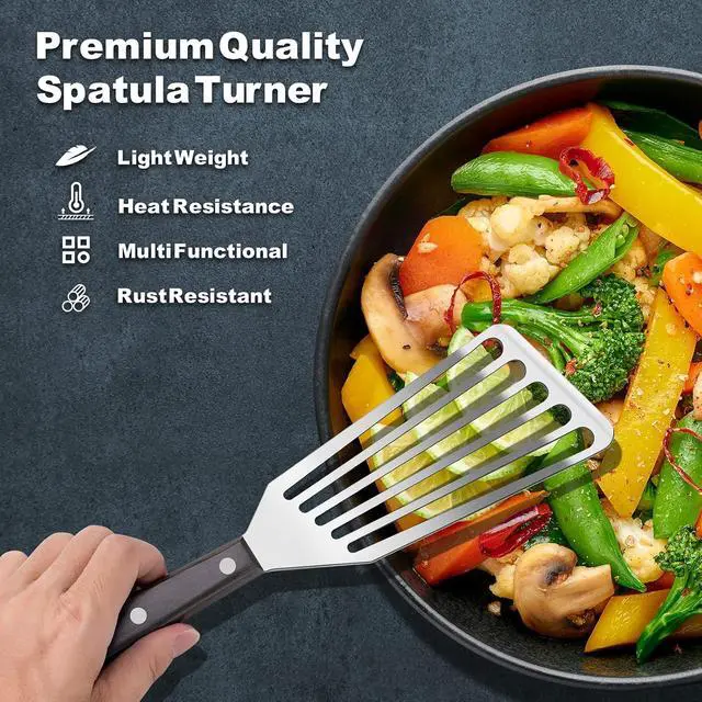 Alt view image 4 of 7 - Rainspire Fish Spatula Stainless Steel Slotted Turner with Sloped Head Design for Flipping Delicate Food, Egg, Patties, Fries
