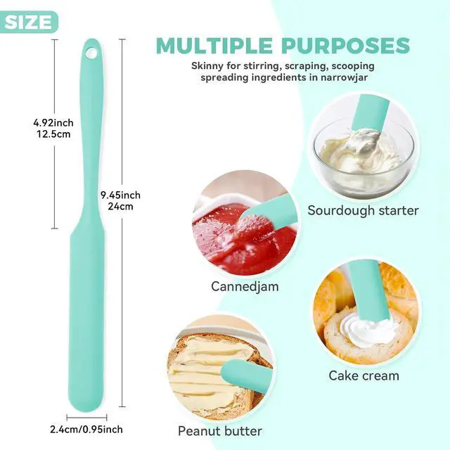 Alt view image 2 of 7 - Silicone Jar Spatula Set of 3, Long Handle Skinny Spatula and Spurtle for Sourdough Starter, Flexible Jar Scraper for Peanut Butter, Jam, Icing, Cream with No Batter Left Behind (3)