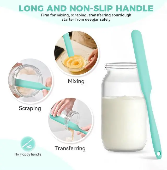 Alt view image 4 of 7 - Silicone Jar Spatula Set of 3, Long Handle Skinny Spatula and Spurtle for Sourdough Starter, Flexible Jar Scraper for Peanut Butter, Jam, Icing, Cream with No Batter Left Behind (3)