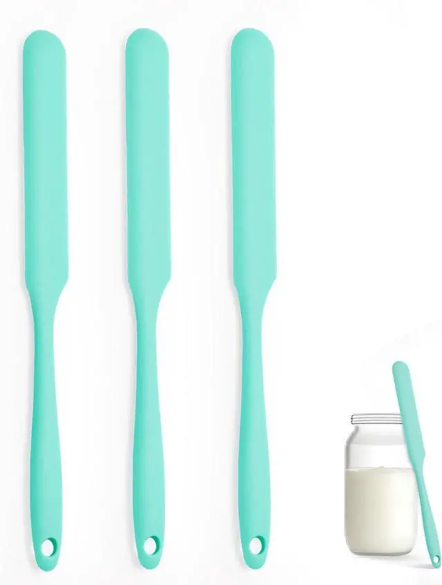 Main image of Silicone Jar Spatula Set of 3, Long Handle Skinny Spatula and Spurtle for Sourdough Starter, Flexible Jar Scraper for Peanut Butter, Jam, Icing, Cream with No Batter Left Behind (3)