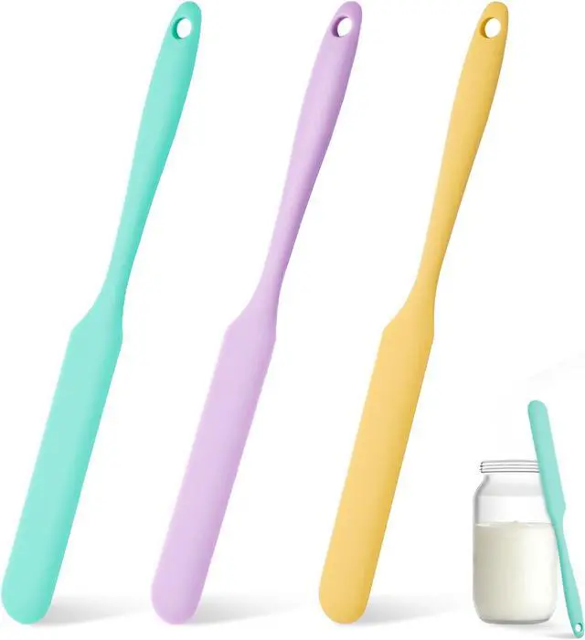 Main image of 3 Pcs Silicone Jar Spatula Set, Sourdough Spurtle, Jar Scraper, Long Handle Thin Spatulas, Perfect for Jars, Bottles, Containers, Mixing, Scraping, Spreading Jam, Cake Icing and Sourdough Tools. (3)
