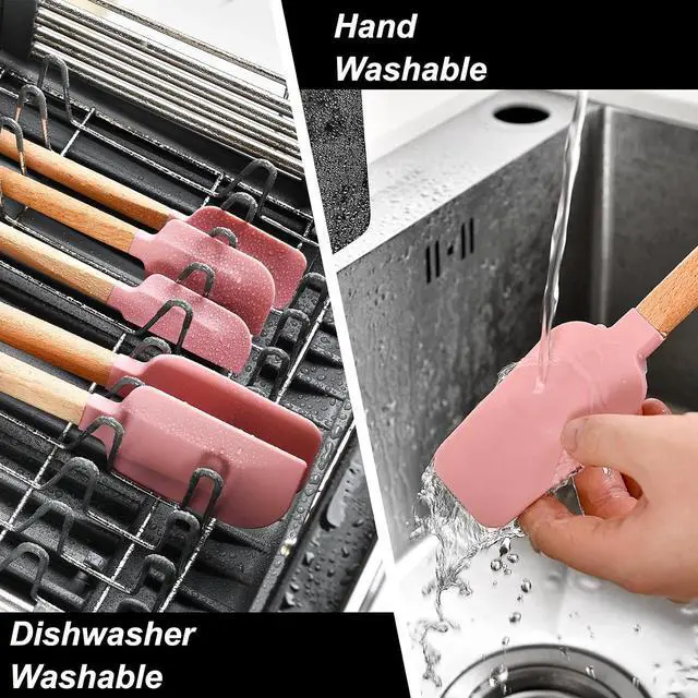 Alt view image 3 of 7 - Pink Silicone Spatula Set, Food Grade Rubber Spatula-5 Piece Nonstick Rubber Spatulas, Spoonula, Jar Scraper for Cooking, Baking, Mixing,