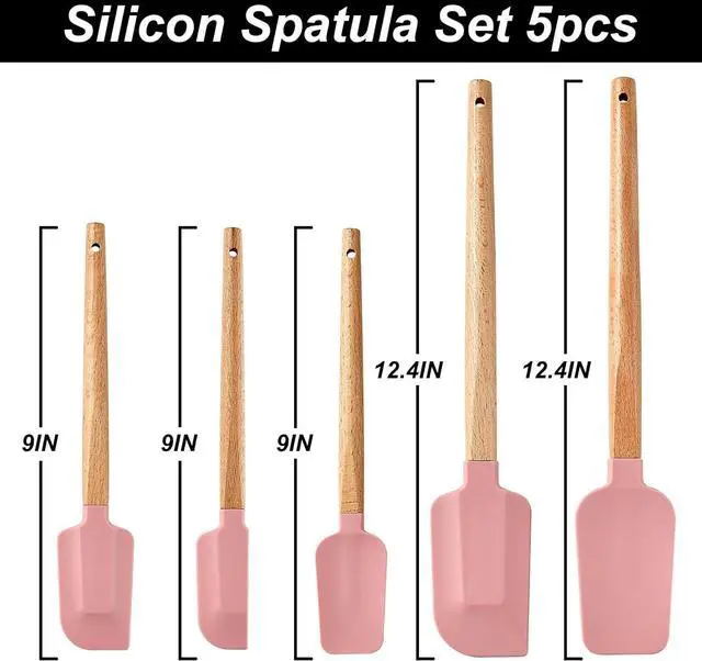 Alt view image 7 of 7 - Pink Silicone Spatula Set, Food Grade Rubber Spatula-5 Piece Nonstick Rubber Spatulas, Spoonula, Jar Scraper for Cooking, Baking, Mixing,