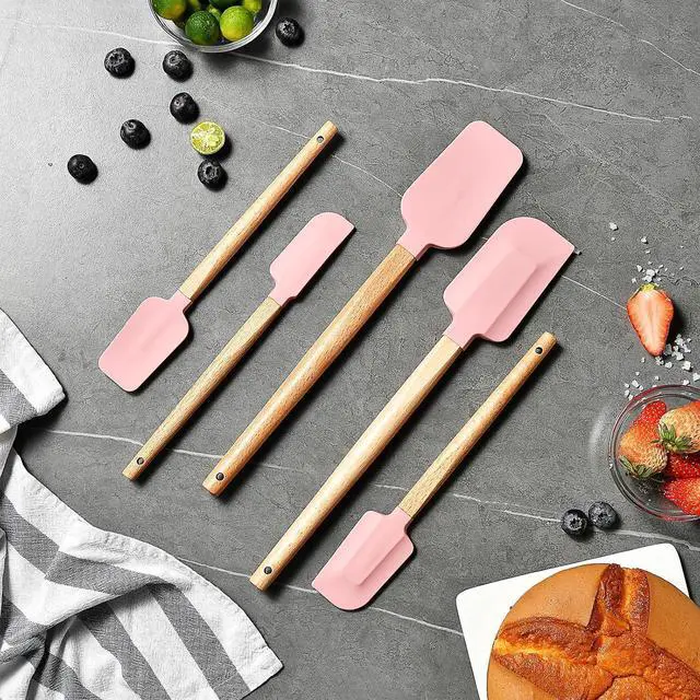 Alt view image 5 of 7 - Pink Silicone Spatula Set, Food Grade Rubber Spatula-5 Piece Nonstick Rubber Spatulas, Spoonula, Jar Scraper for Cooking, Baking, Mixing,