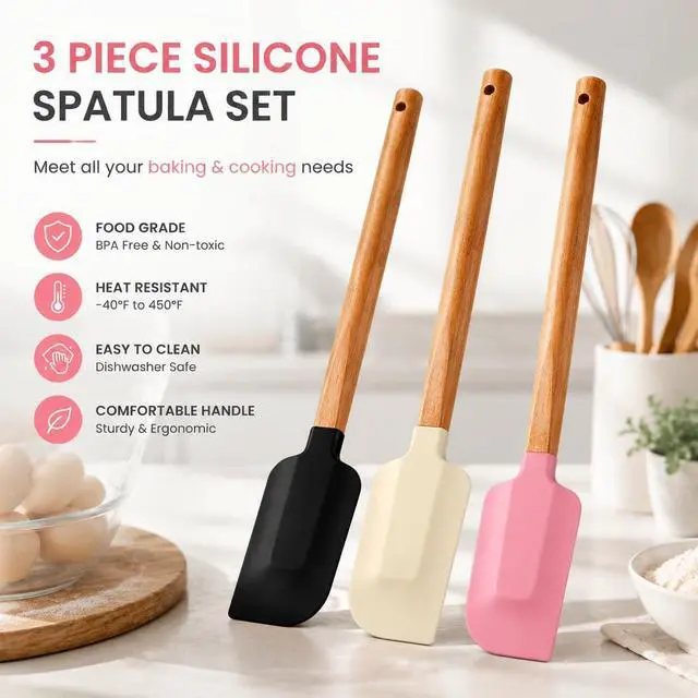 Alt view image 2 of 7 - 3-Piece Silicone Spatula Set, BPA-Free, Heat-Resistant