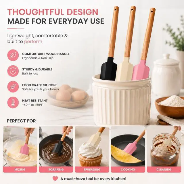 Alt view image 4 of 7 - 3-Piece Silicone Spatula Set, BPA-Free, Heat-Resistant