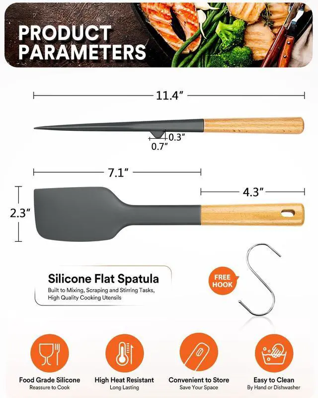Alt view image 2 of 7 - Badiano Silicone Heavy-Duty Spatula, Rubber Scraper for Nonstick Cookware