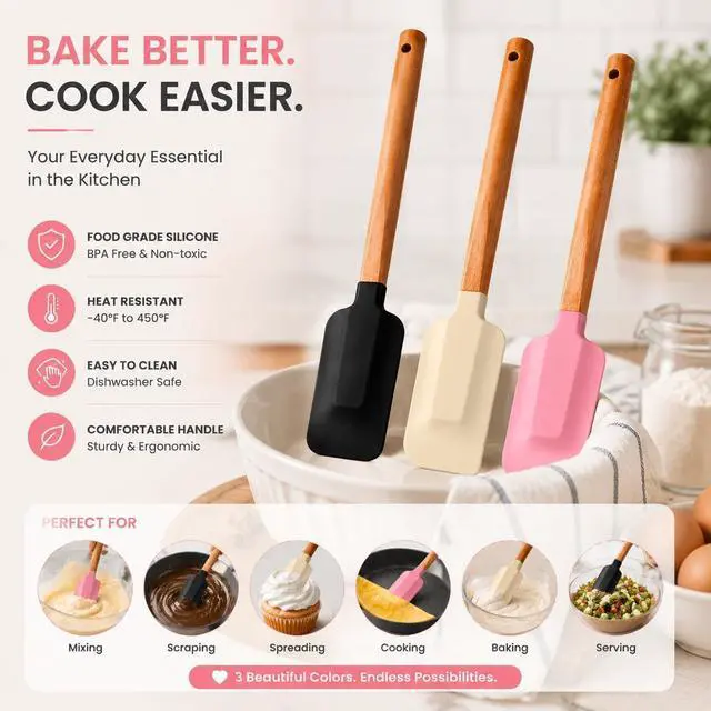 Alt view image 7 of 7 - 3-Piece Silicone Spatula Set, BPA-Free, Heat-Resistant