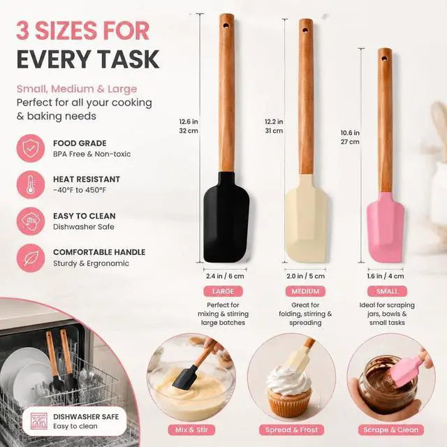 Alt view image 5 of 7 - 3-Piece Silicone Spatula Set, BPA-Free, Heat-Resistant