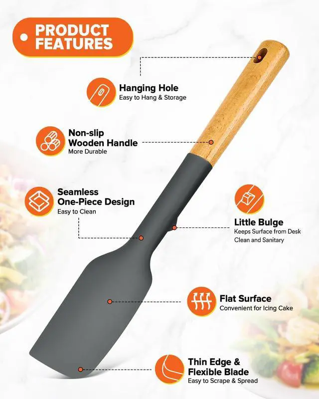 Alt view image 4 of 7 - Badiano Silicone Heavy-Duty Spatula, Rubber Scraper for Nonstick Cookware