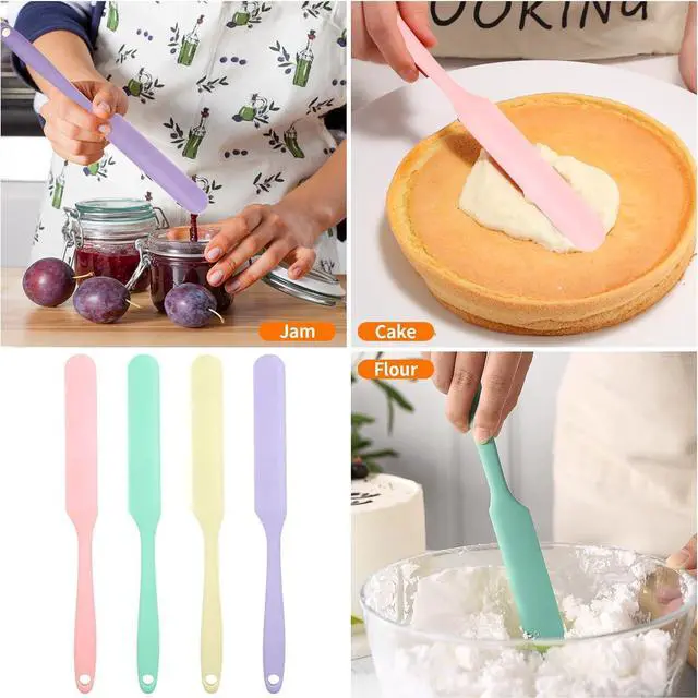 Alt view image 3 of 6 - 4 Pcs Silicone Jar Spatula, Heat Resistant Cake Cream Scraper Set