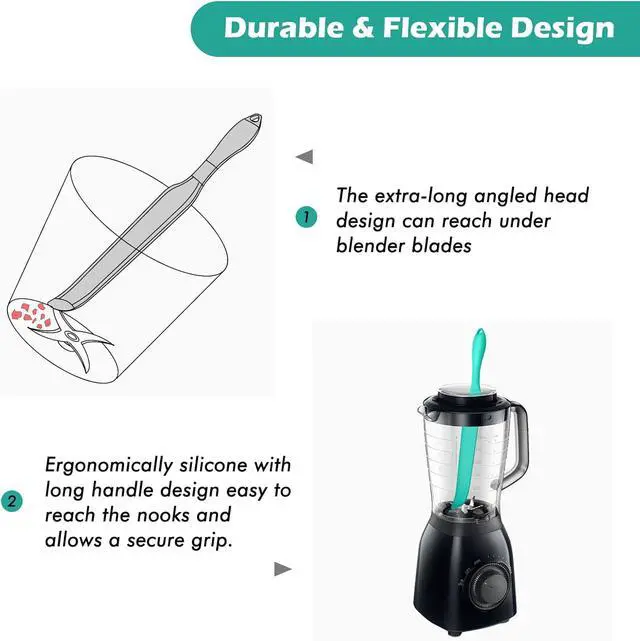 Alt view image 2 of 7 - Demao Silicone Blender Spatula & Scraper - Under-Blade & Jar Accessory with Long Handle, Nonstick Surface and Hanging Holes (Cyan)
