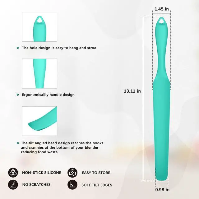 Alt view image 4 of 7 - Demao Silicone Blender Spatula & Scraper - Under-Blade & Jar Accessory with Long Handle, Nonstick Surface and Hanging Holes (Cyan)