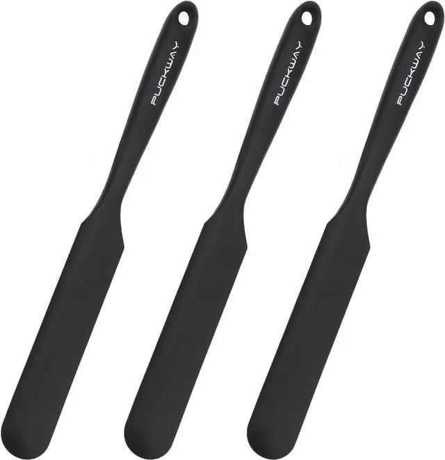 Main image of 3pcs Silicone Jar Spatulas 10in Long Skinny Heat-Resistant, Narrow Spatula Set for Scraping Peanut Butter, Sourdough, Jam in Small Containers, Blenders & Baking (Black)