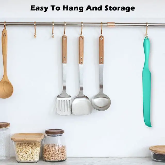 Alt view image 6 of 7 - Demao Silicone Blender Spatula & Scraper - Under-Blade & Jar Accessory with Long Handle, Nonstick Surface and Hanging Holes (Cyan)