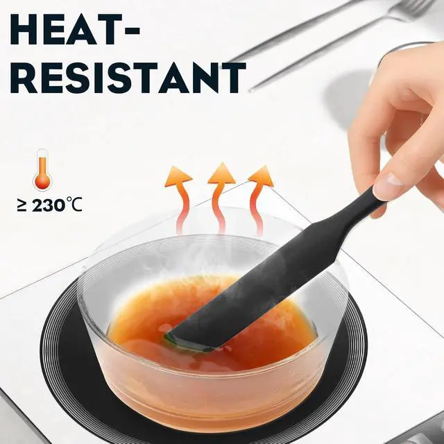 Alt view image 3 of 7 - 3pcs Silicone Jar Spatulas 10in Long Skinny Heat-Resistant, Narrow Spatula Set for Scraping Peanut Butter, Sourdough, Jam in Small Containers, Blenders & Baking (Black)